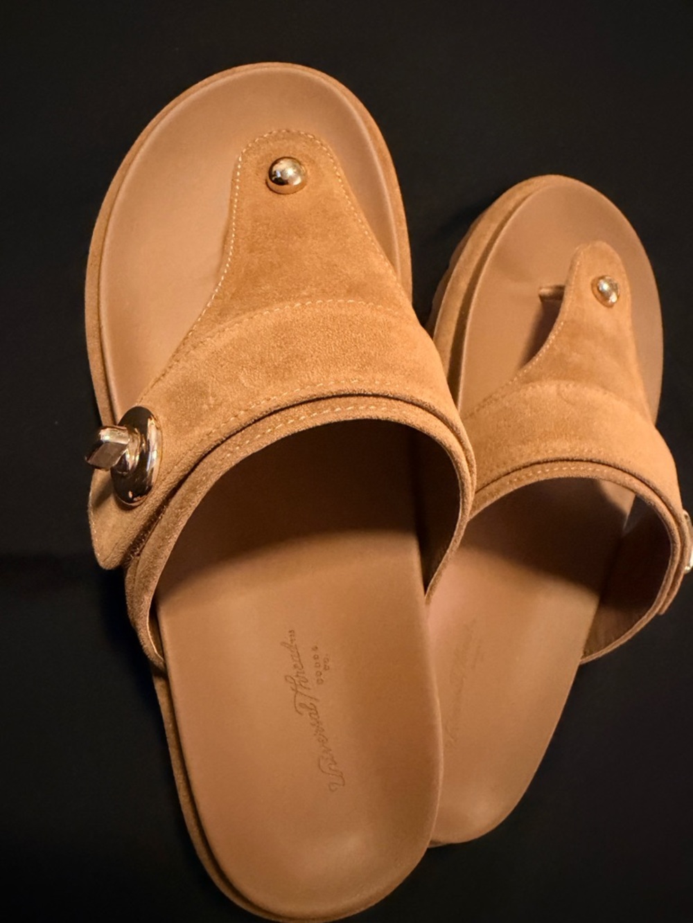 Target Tan Suede Slide Mules with Gold Hardware